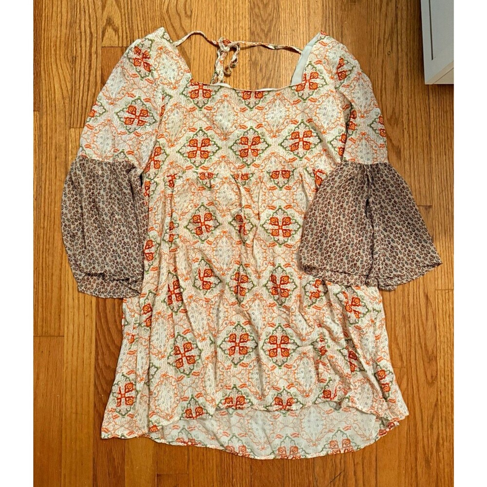 UMGEE Multicolor Floral Square Neck Tie Blouse Balloon 3/4 Sleeve Size S
